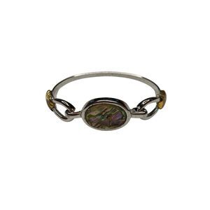 Avon Vintage Abalone Oval Hinged Bangle Bracelet Silver Tone Gold Accents Glam